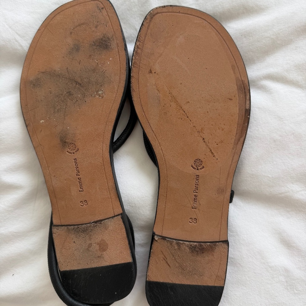 Emme Parsons Laurie Black Nappa Sandals EU 38 Minimal Luxury Flat - Picture 5 of 6
